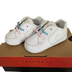 Nike Baby Crib Shoes White Leather Pink Blue Laces Infant Toddler‎ Vintage 90s